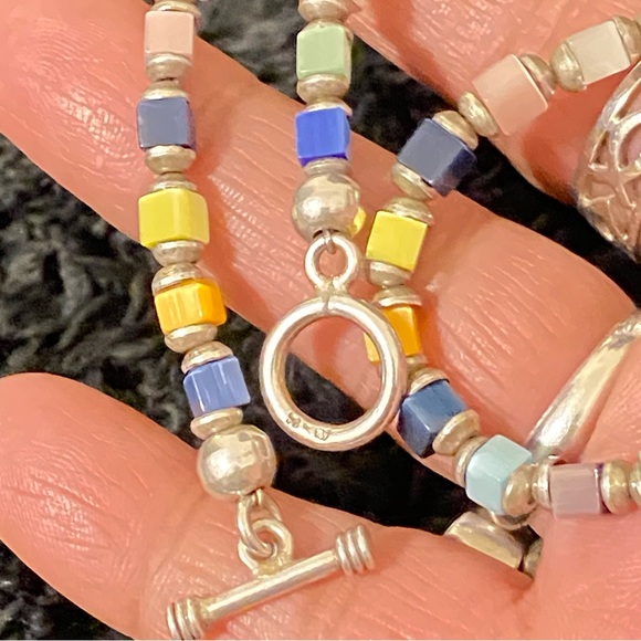 Sterling Silver and Multi-Colored  Cat's Eye Beaded Short Necklace - Picture 6 of 10